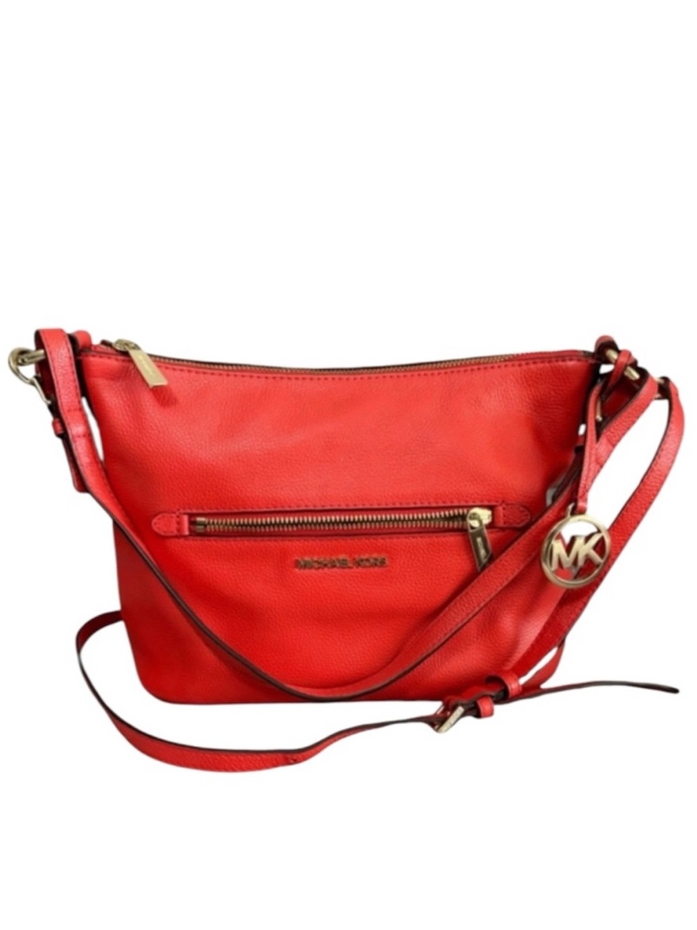 Michael Kors Shoulder Bag Leather Purse with Crossbody Strap Mandarin Red Orange